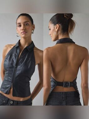Urban Outfitters Julia Coated Open-Back Cropped Vest Top XXS BNWT